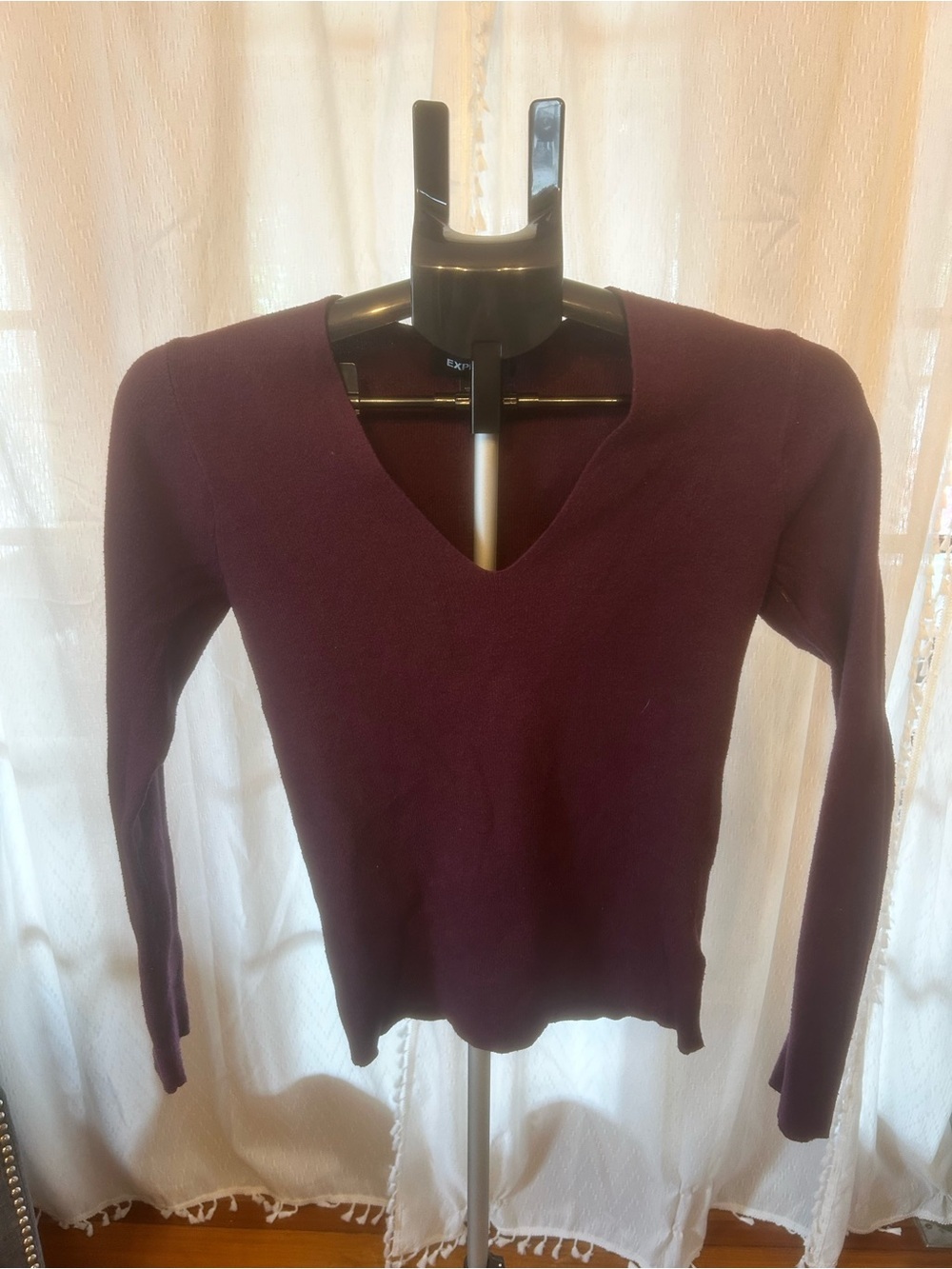 Express Women's V Neck Long Sleeve Lightweight Sweater Plum Size Medium